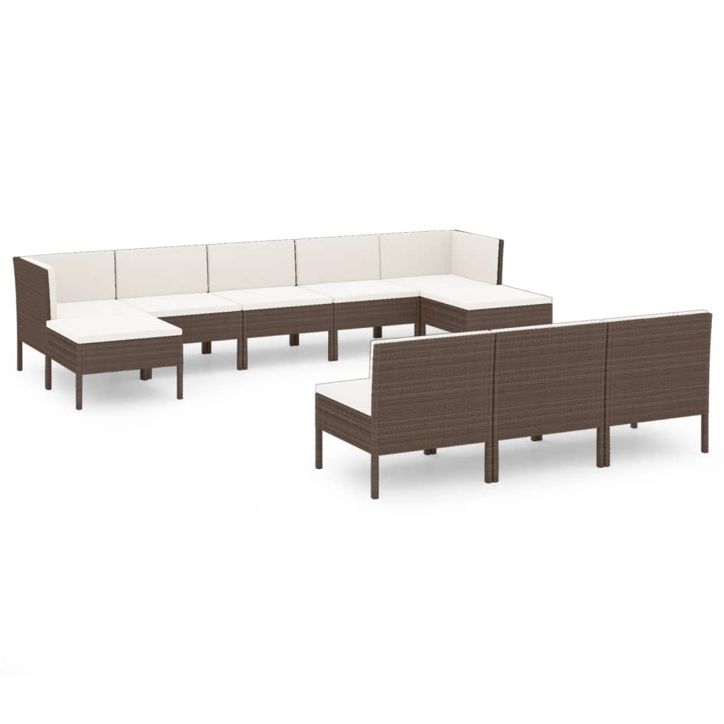 vidaXL 10 Piece Patio Lounge Set with Cushions Poly Rattan Brown