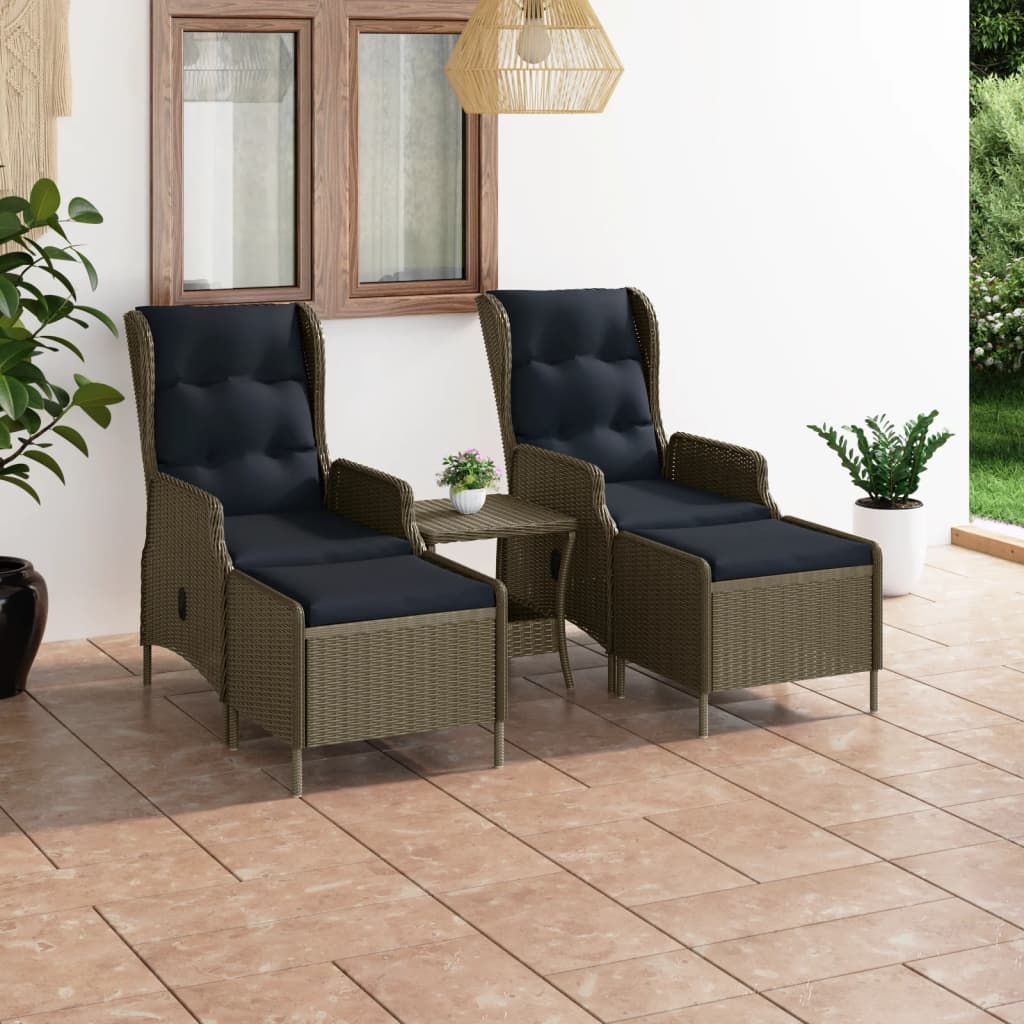 vidaXL 3 Piece Patio Lounge Set with Cushions Poly Rattan Brown