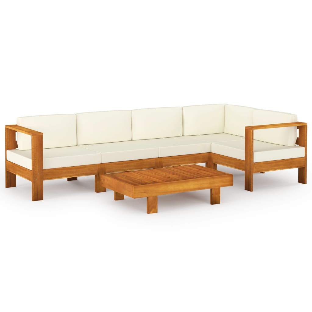 vidaXL 6 Piece Patio Lounge Set with Cream White Cushions Acacia Wood