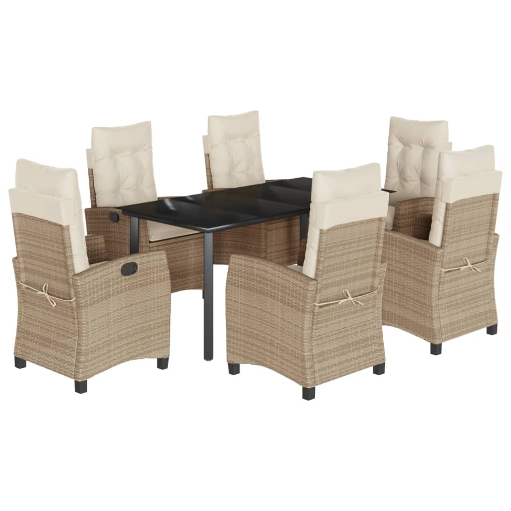 vidaXL 7 Piece Patio Dining Set with Cushions Beige Poly Rattan