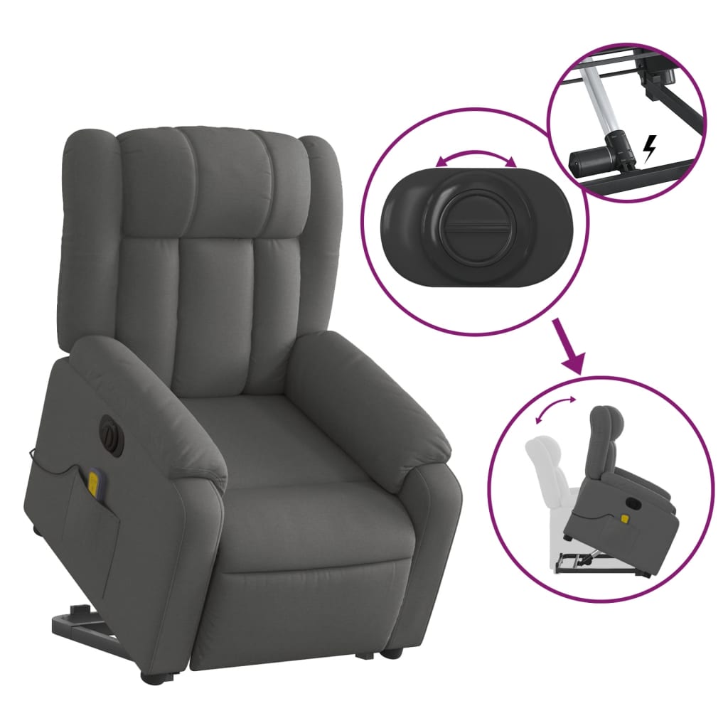 vidaXL Electric Stand up Massage Recliner Chair Dark Gray Fabric