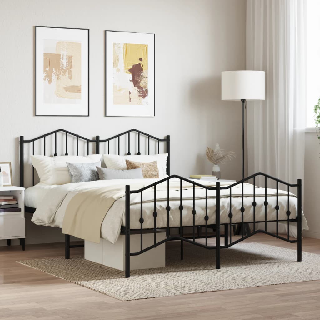 vidaXL Metal Bed Frame without Mattress with Footboard Black 59.1"x78.7"