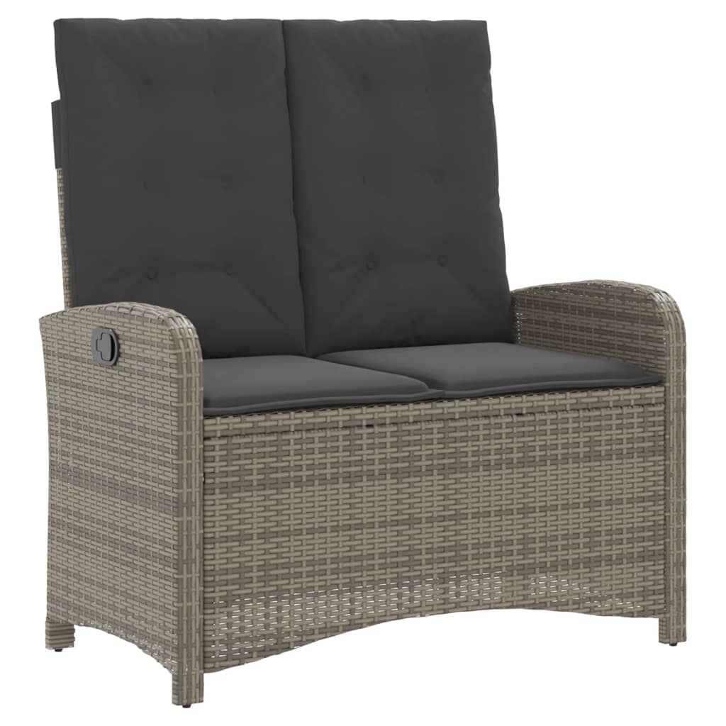 vidaXL Reclining Patio Bench with Cushions Gray Poly Rattan