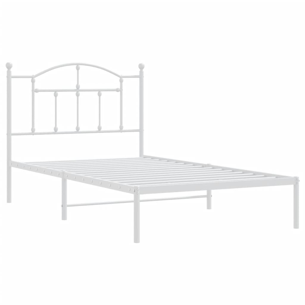 vidaXL Metal Bed Frame without Mattress with Headboard White 39.4"x74.8"