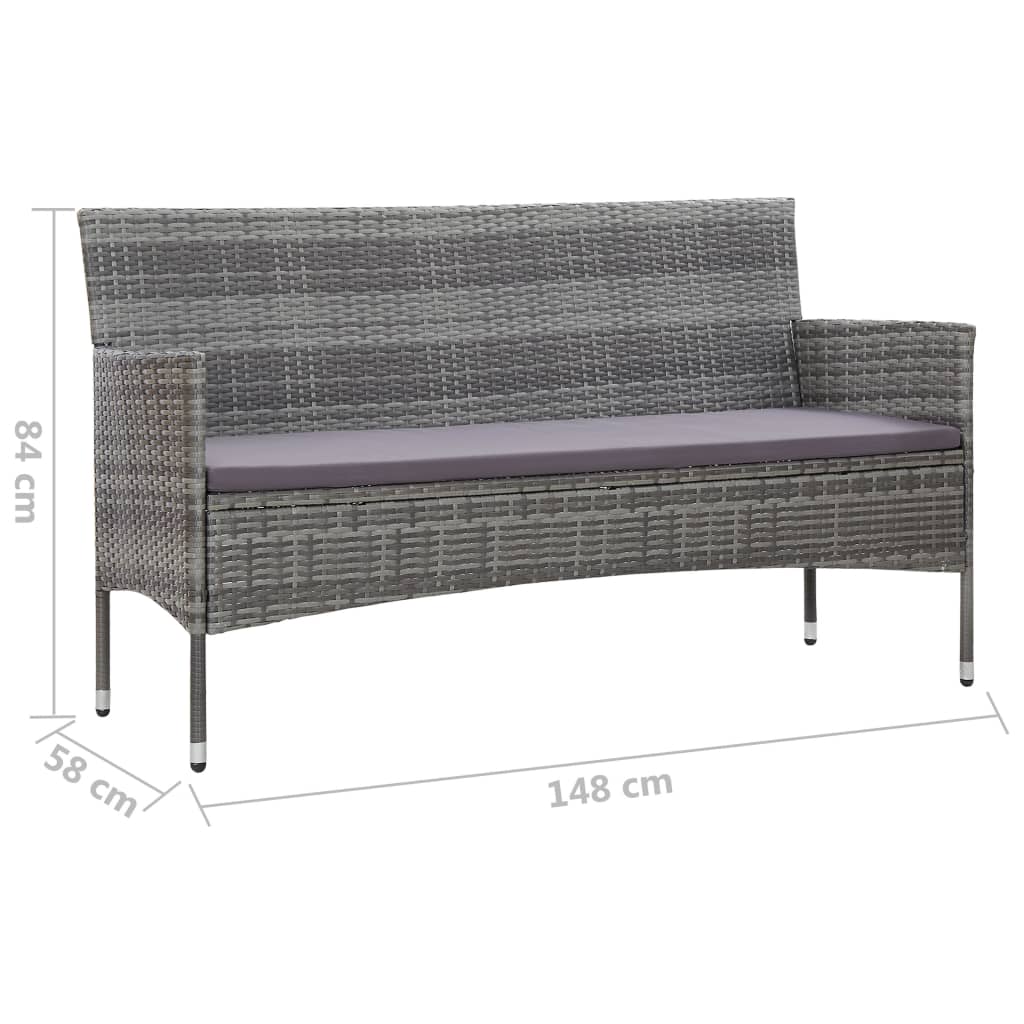 vidaXL 2 Piece Patio Lounge Set with Cushion Poly Rattan Gray