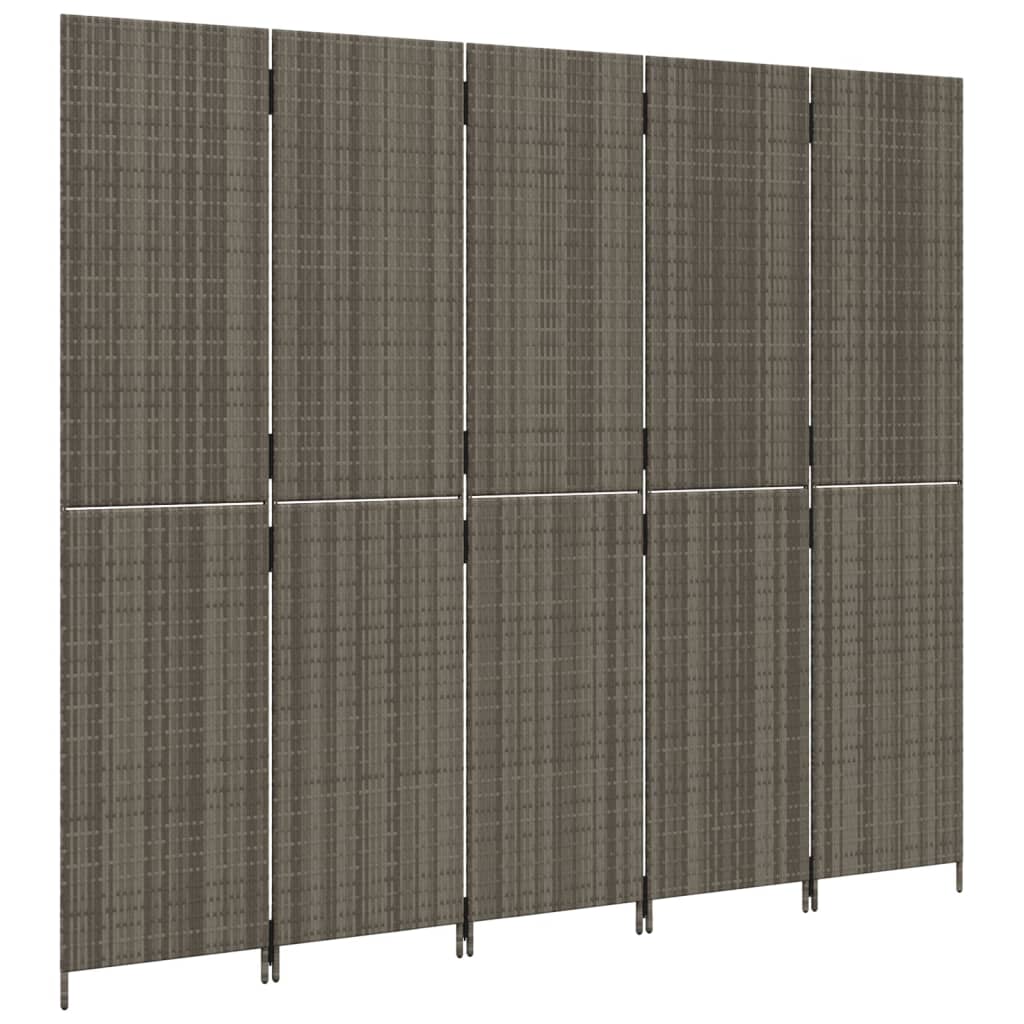 vidaXL Room Divider 5 Panels Gray Poly Rattan