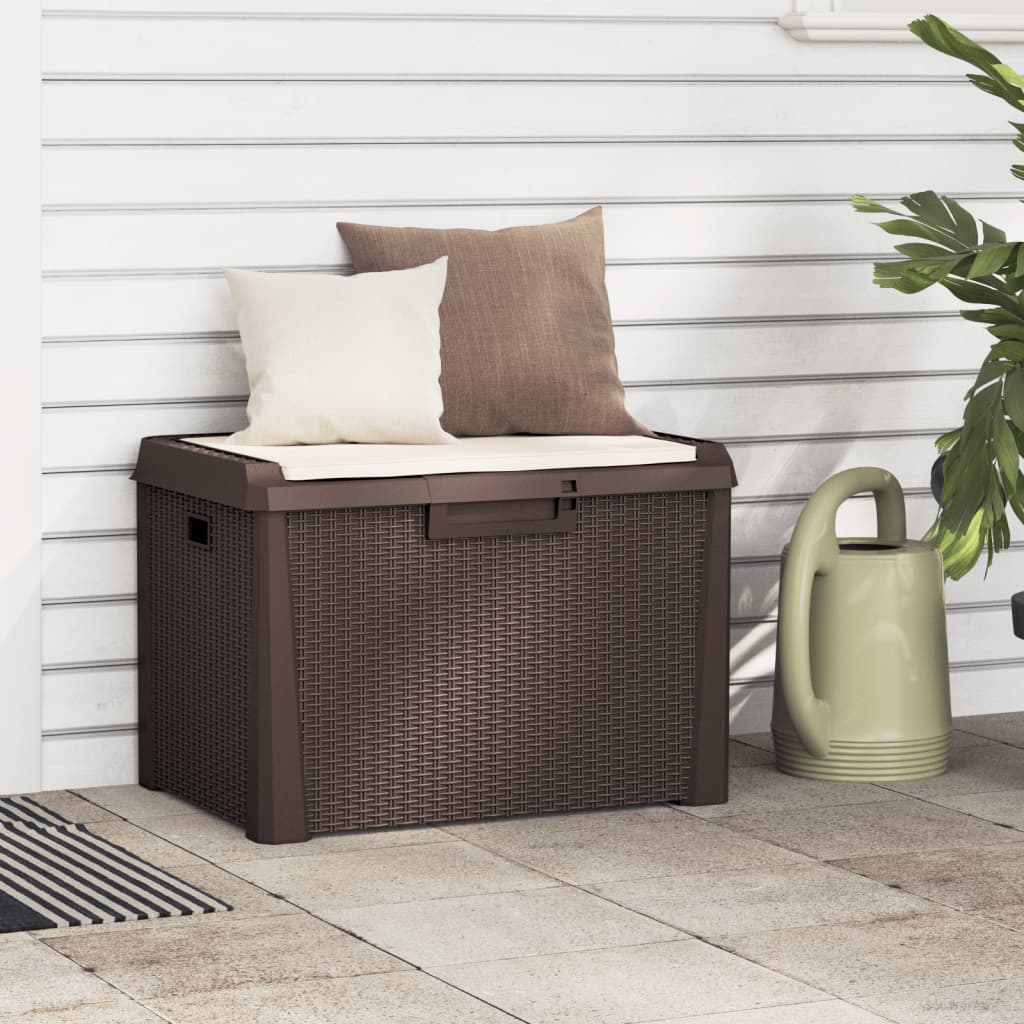 vidaXL Patio Storage Box with Seat Cushion Brown 33 gal PP