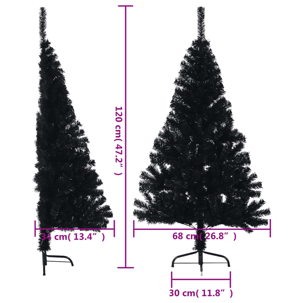 vidaXL Artificial Half Christmas Tree with Stand Black 4 ft PVC