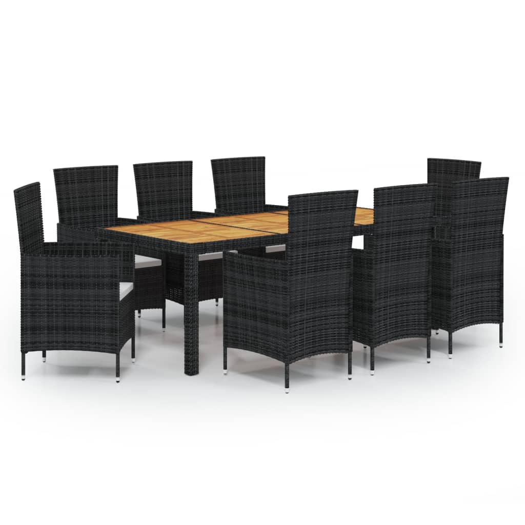 vidaXL 9 Piece Patio Dining Set with Cushions Poly Rattan Black