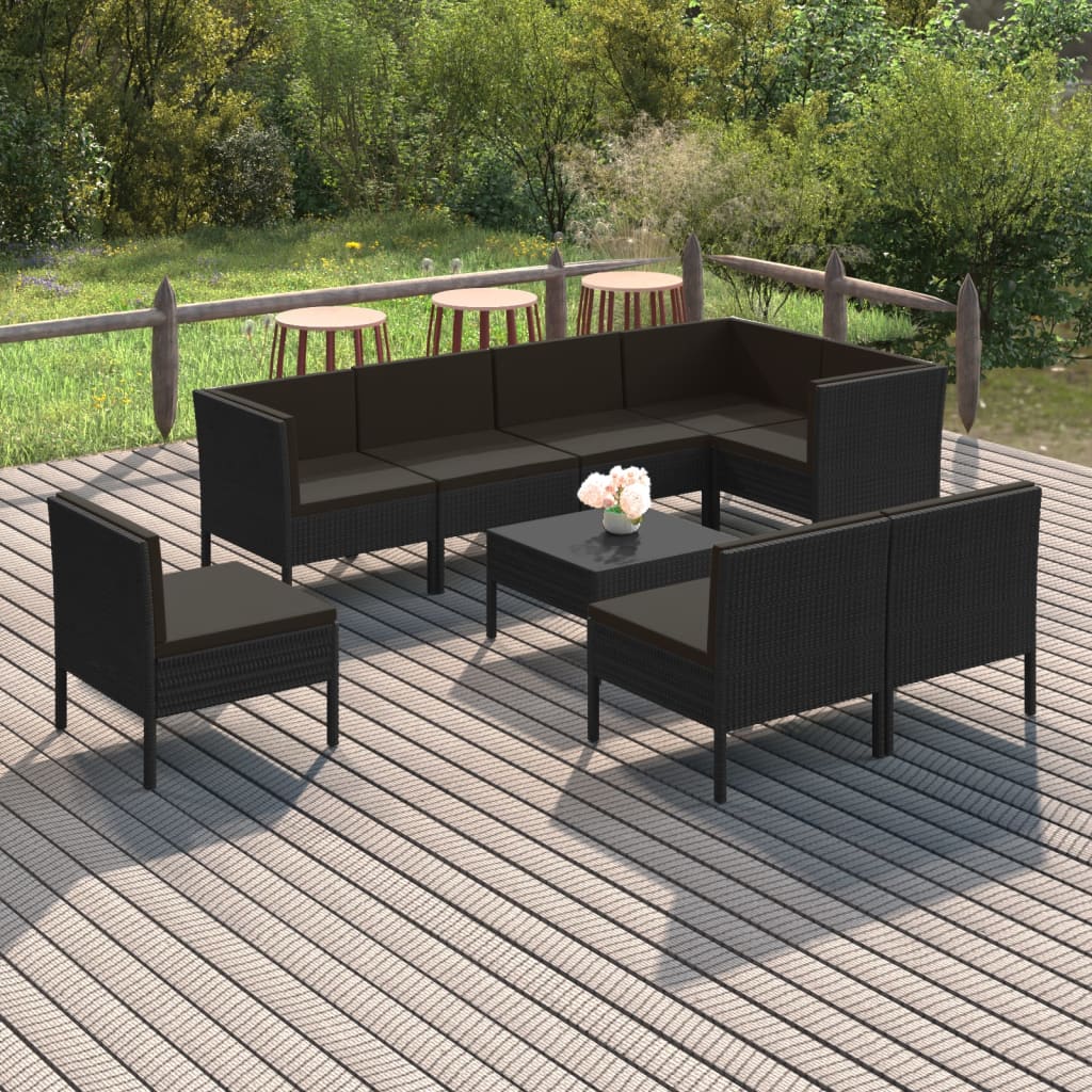 vidaXL 9 Piece Patio Lounge Set with Cushions Poly Rattan Black