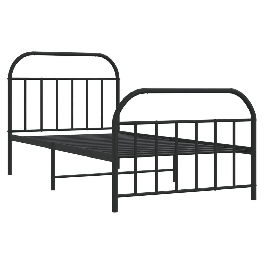 vidaXL Metal Bed Frame without Mattress with Footboard Black 39.4"x74.8"