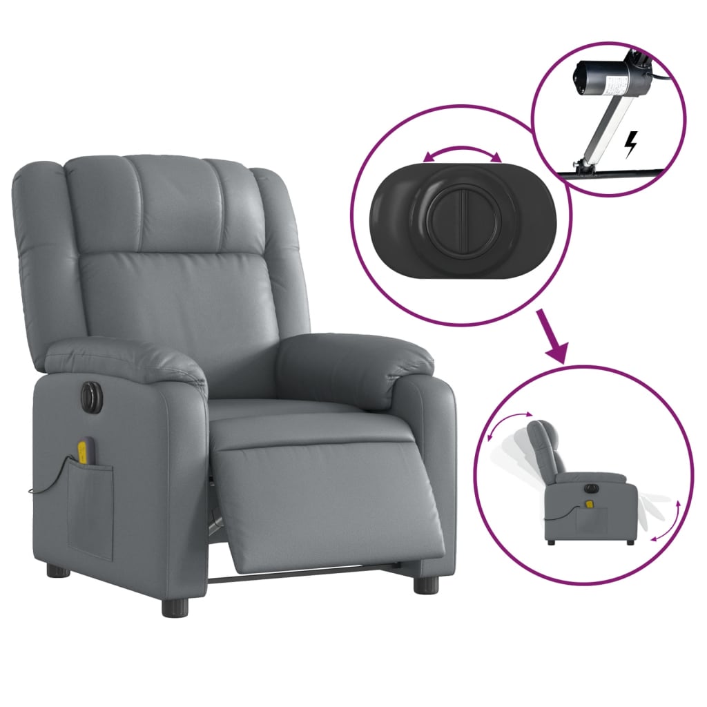 vidaXL Electric Massage Recliner Chair Gray Faux Leather