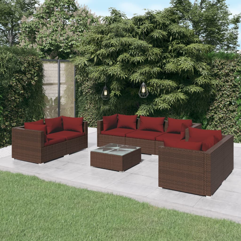 vidaXL 8 Piece Patio Lounge Set with Cushions Poly Rattan Brown