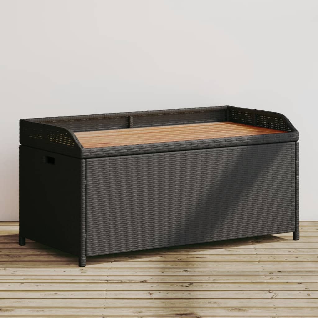 vidaXL Storage Bench Black 39.4"x19.7"x20.5" Poly Rattan and Acacia Wood