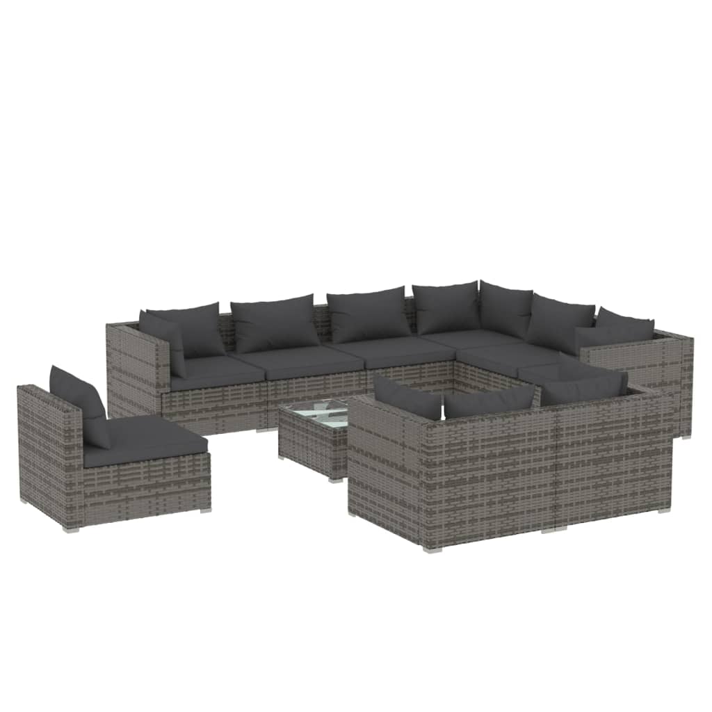 vidaXL 10 Piece Patio Lounge Set with Cushions Poly Rattan Gray