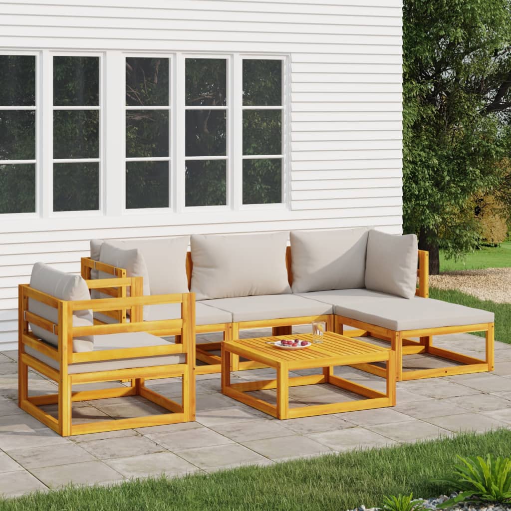 vidaXL 6 Piece Patio Lounge Set with Light Gray Cushions Solid Wood