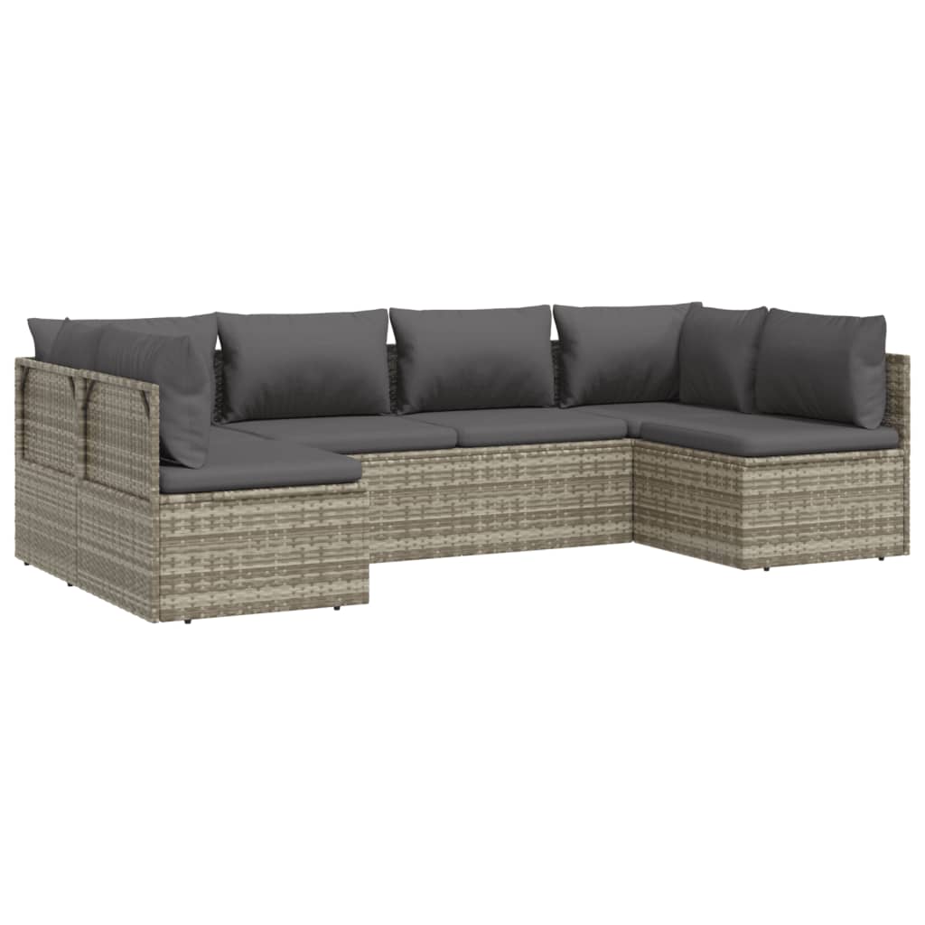 vidaXL 6 Piece Patio Lounge Set with Cushions Gray Poly Rattan