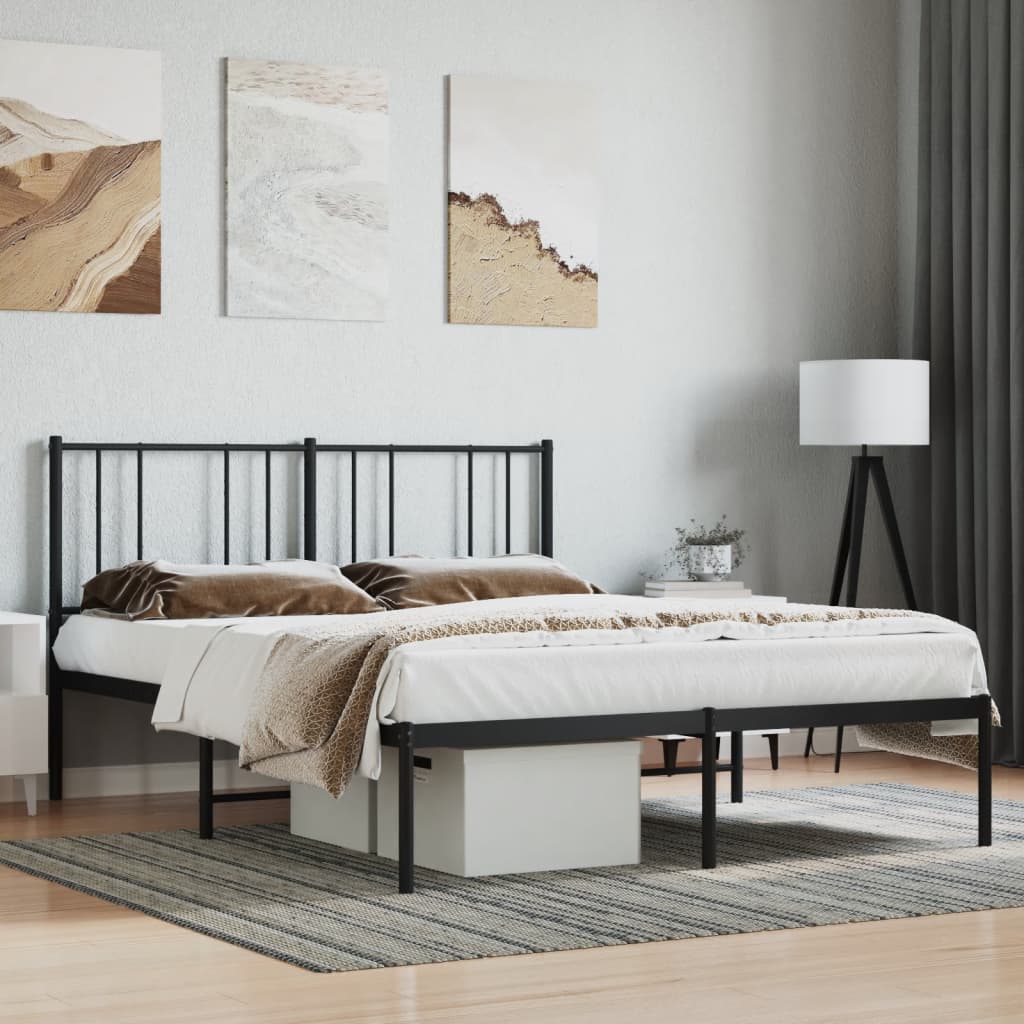 vidaXL Metal Bed Frame without Mattress with Headboard Black 53.1"x74.8"