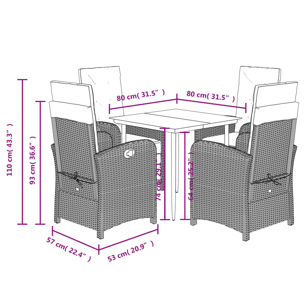 vidaXL 5 Piece Patio Dining Set with Cushions Gray Poly Rattan