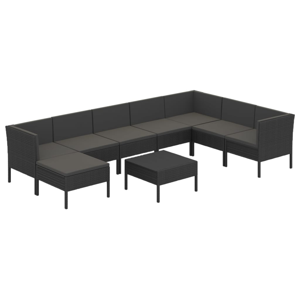 vidaXL 9 Piece Patio Lounge Set with Cushions Poly Rattan Black