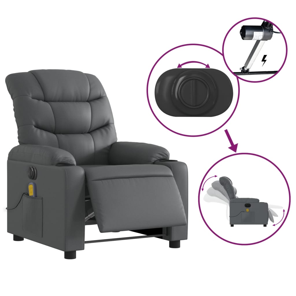 vidaXL Electric Massage Recliner Chair Gray Faux Leather