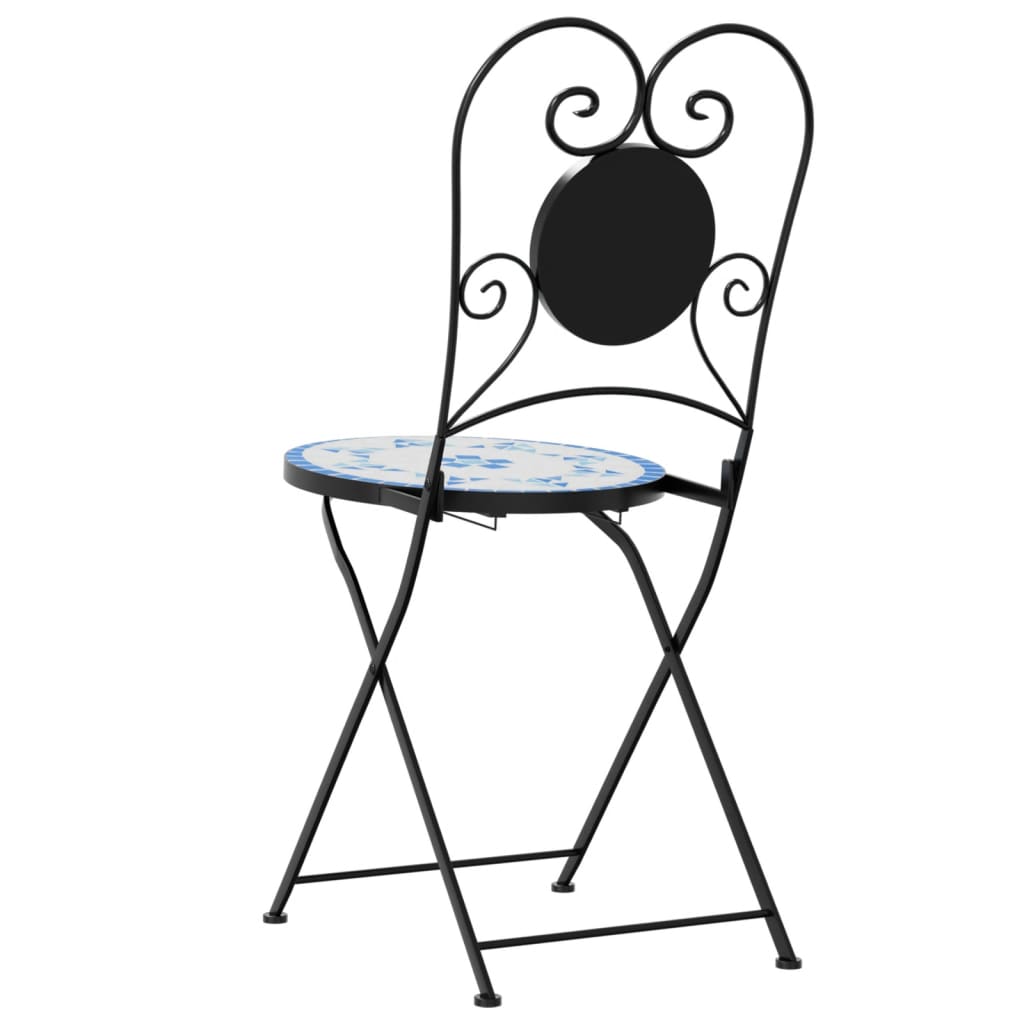 vidaXL Bistro Chairs Foldable 2 pcs Blue and White Ceramic