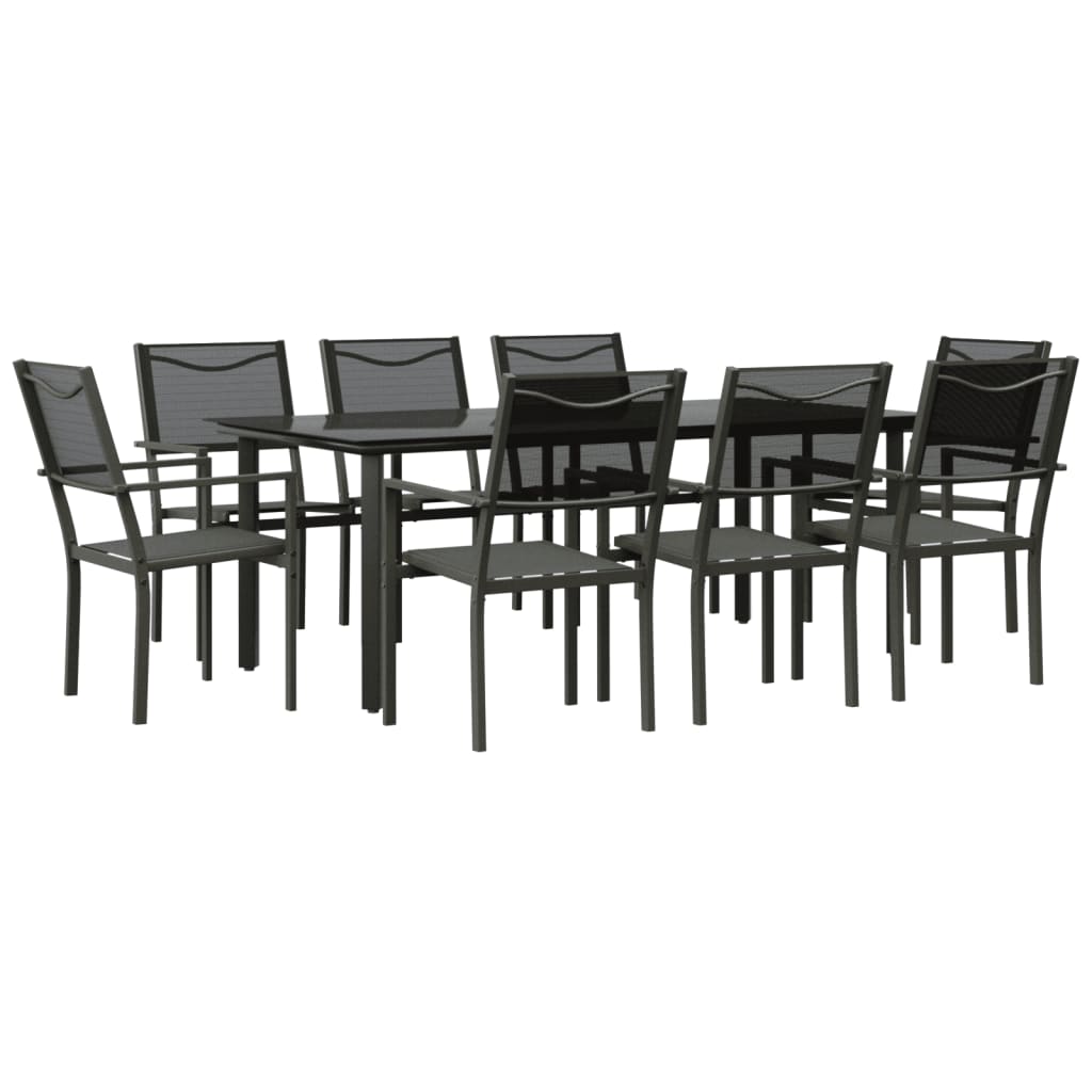 vidaXL 9 Piece Patio Dining Set Black Steel and Textilene