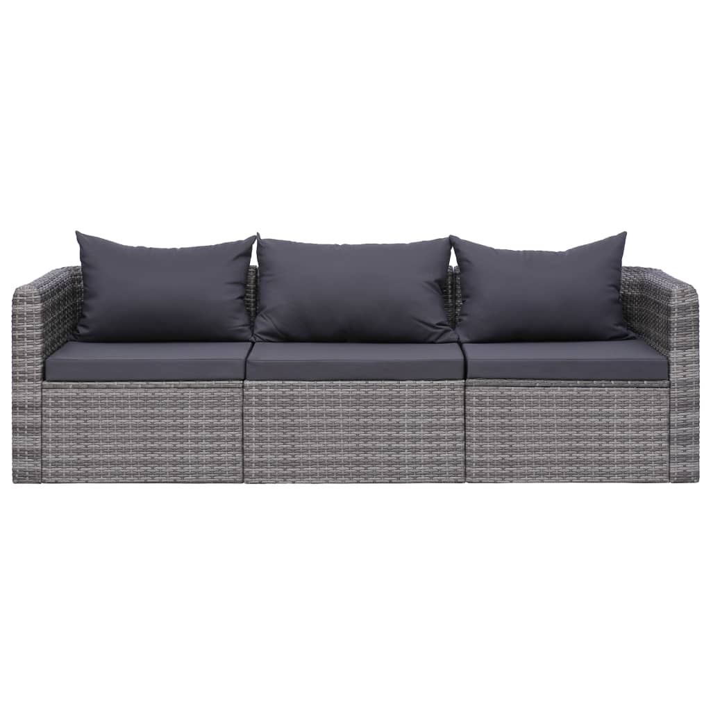 vidaXL 3 Piece Patio Sofa Set with Cushions Gray Poly Rattan