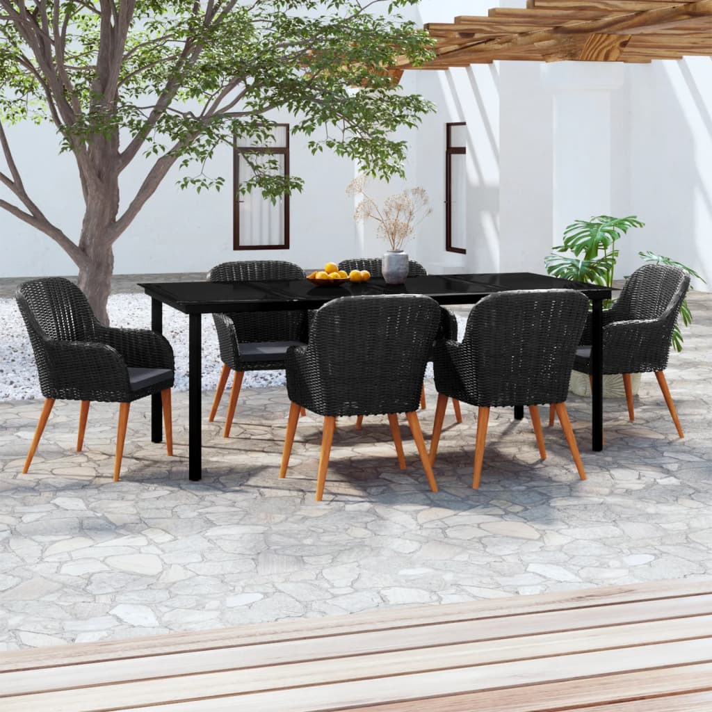 vidaXL 7 Piece Patio Dining Set with Cushions Black