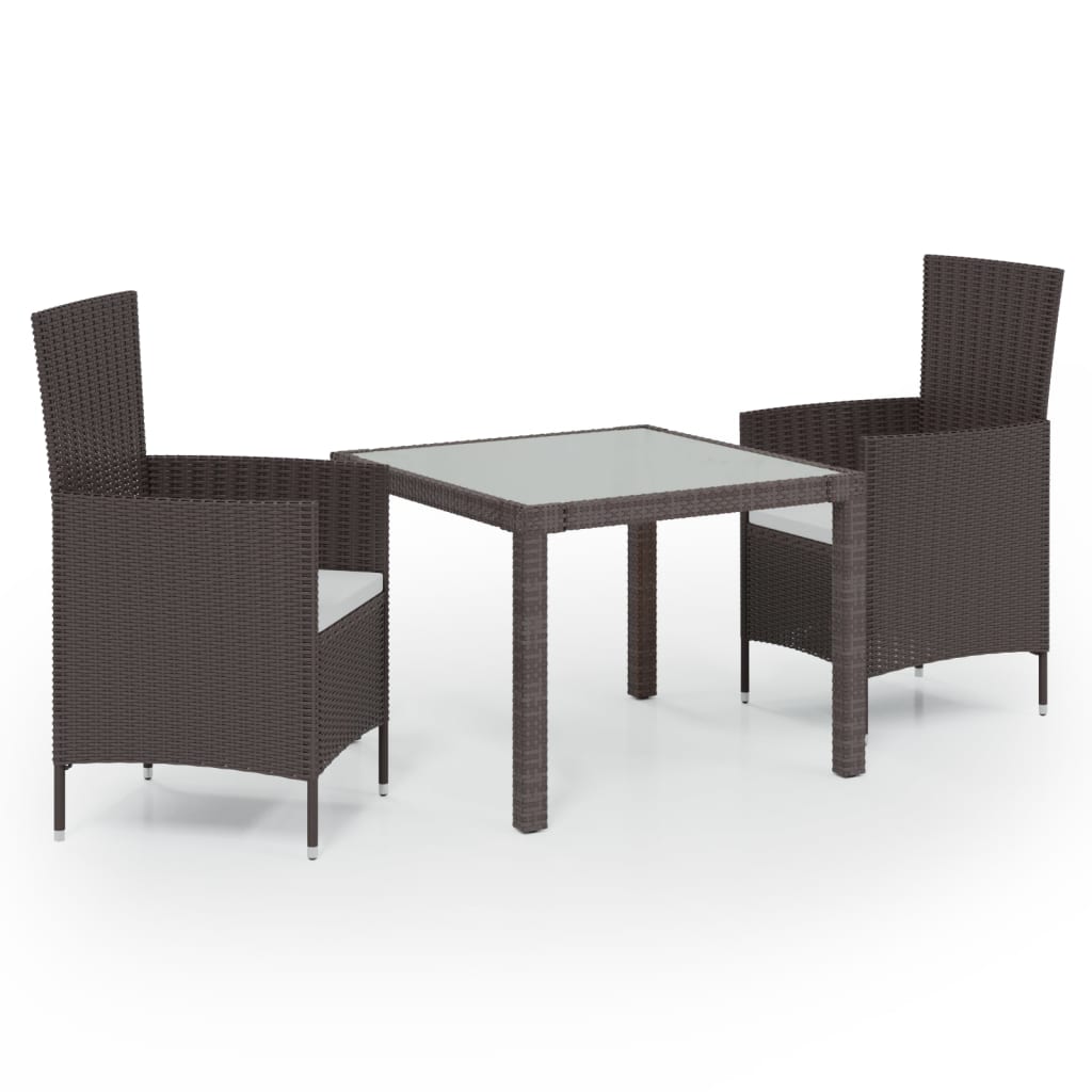 vidaXL 3 Piece Patio Dining Set Poly Rattan Brown