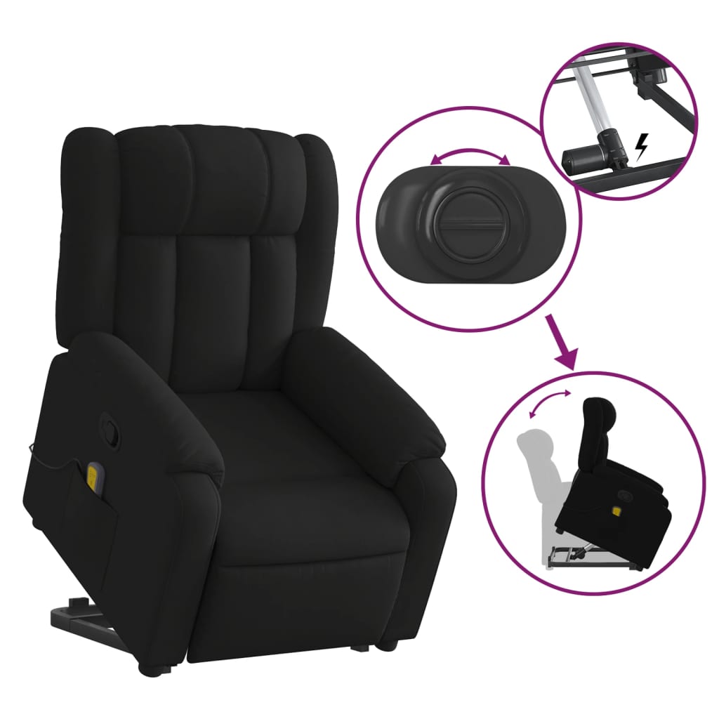 vidaXL Stand up Massage Recliner Chair Black Fabric