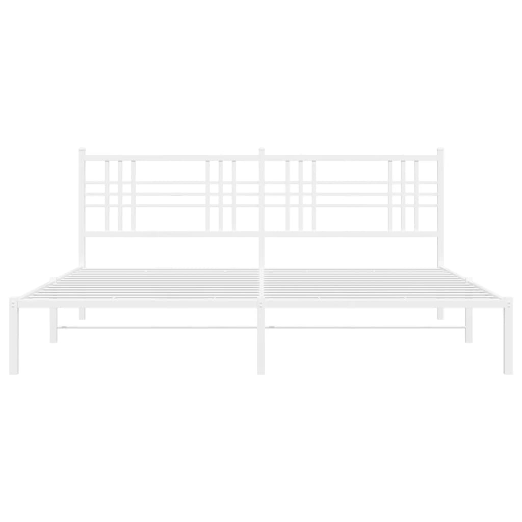 vidaXL Metal Bed Frame without Mattress with Headboard White 76"x79.9"