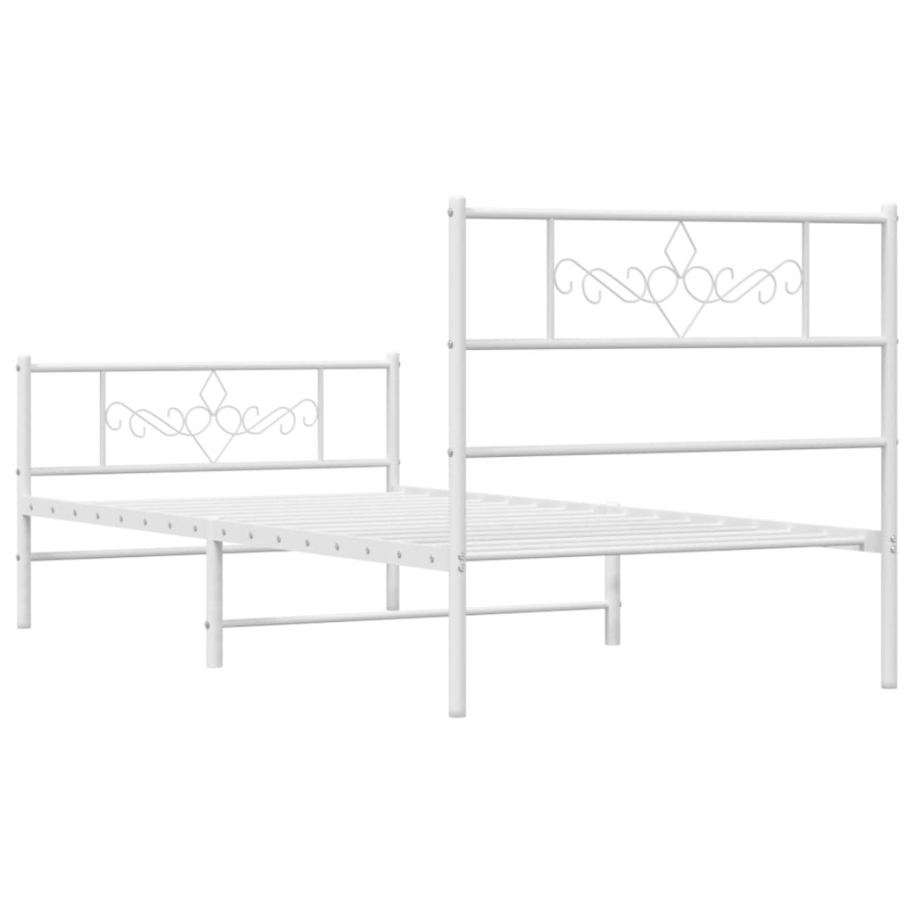 vidaXL Metal Bed Frame without Mattress with Footboard White 39.4"x74.8"