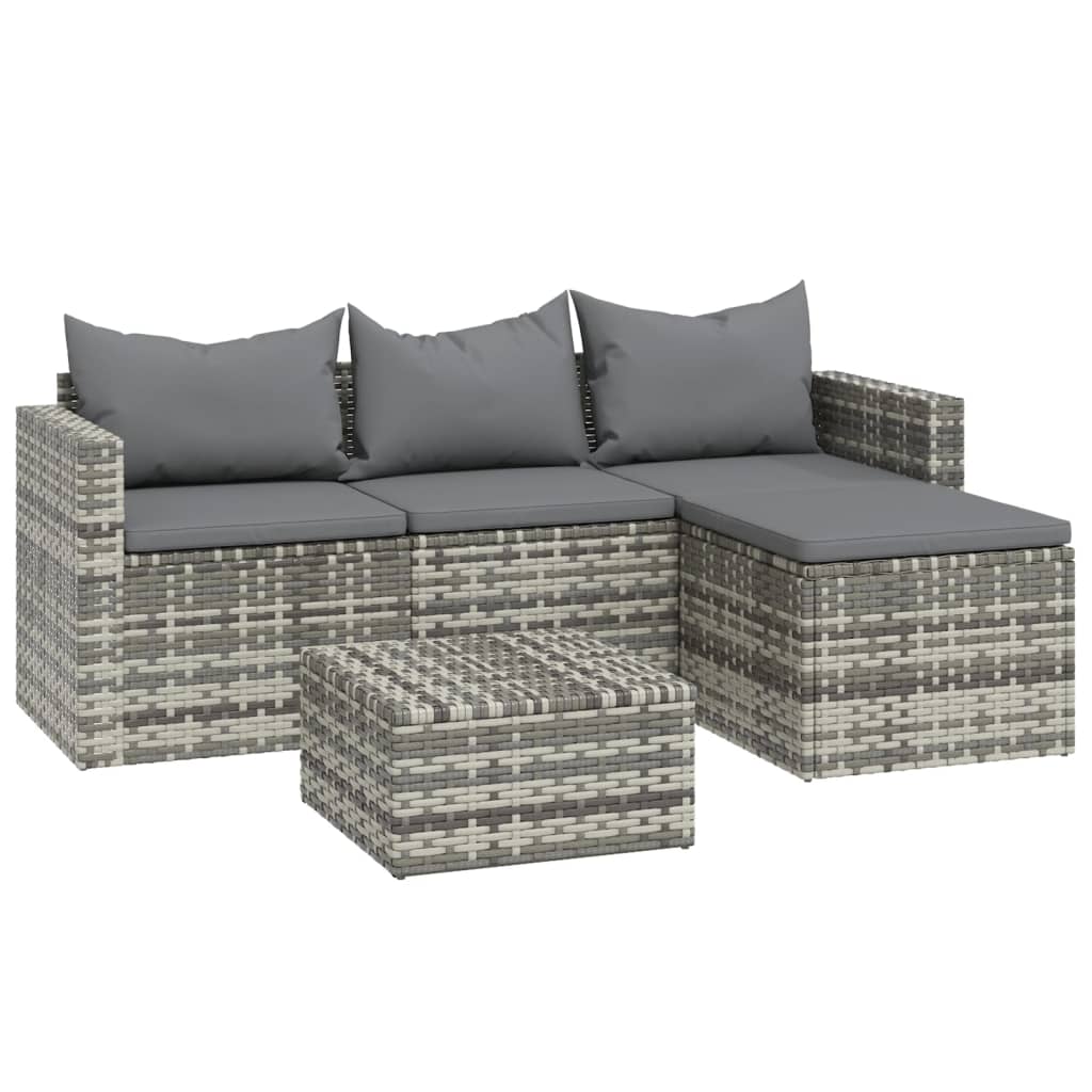 vidaXL 3 Piece Patio Lounge Set with Cushions Gray Poly Rattan