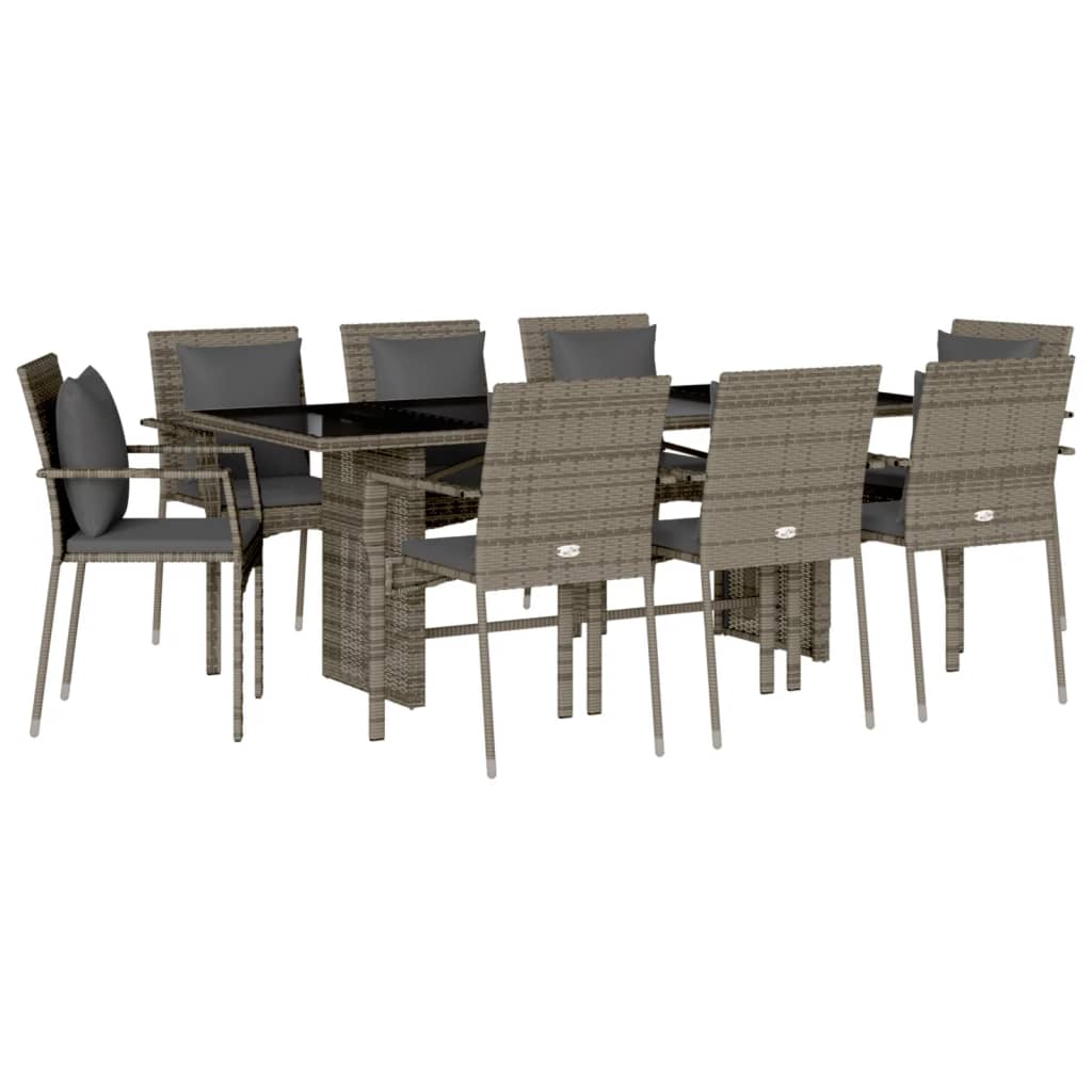 vidaXL 9 Piece Patio Dining Set with Cushions Gray Poly Rattan