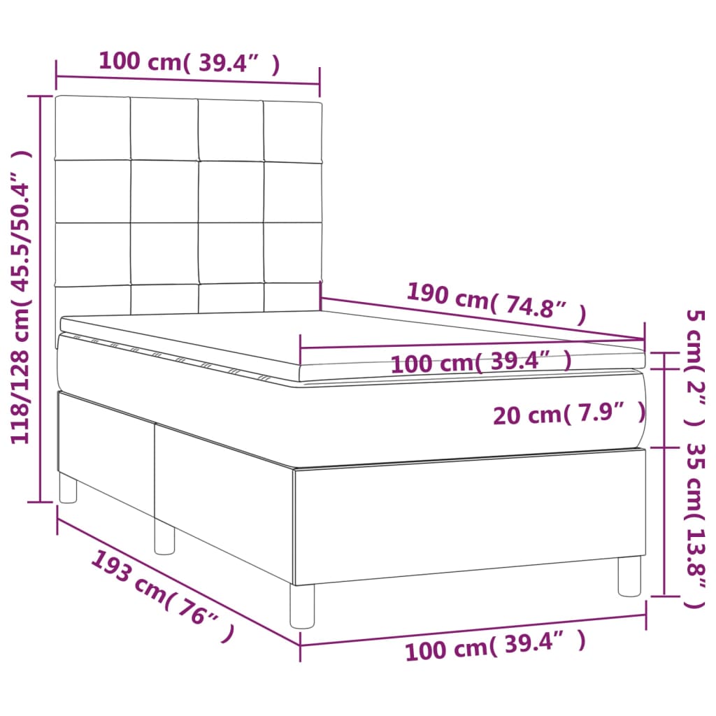 vidaXL Box Spring Bed with Mattress Light Gray Twin Fabric