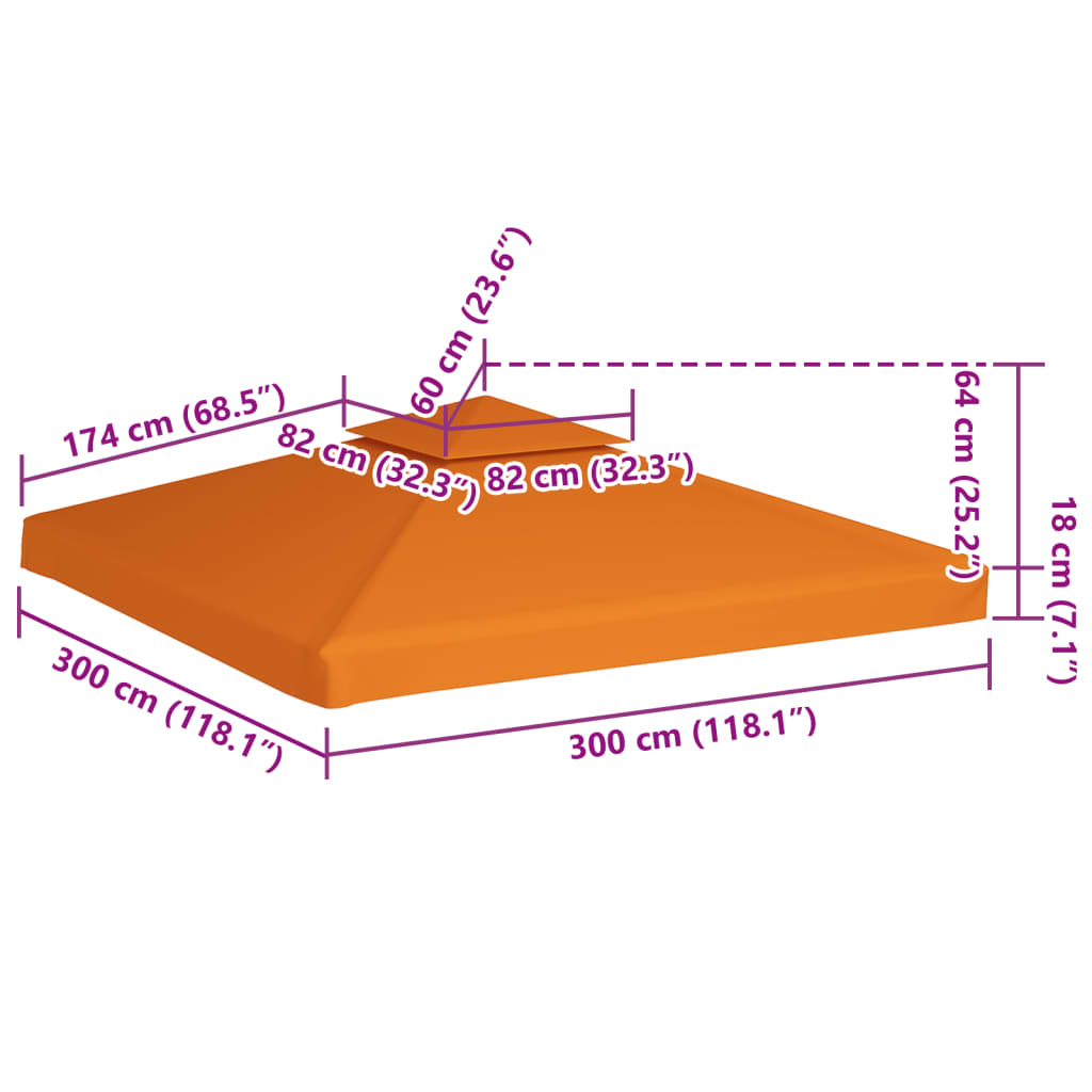 vidaXL Gazebo Cover Canopy Replacement 1 oz/ft² Orange 9.8'x9.8'