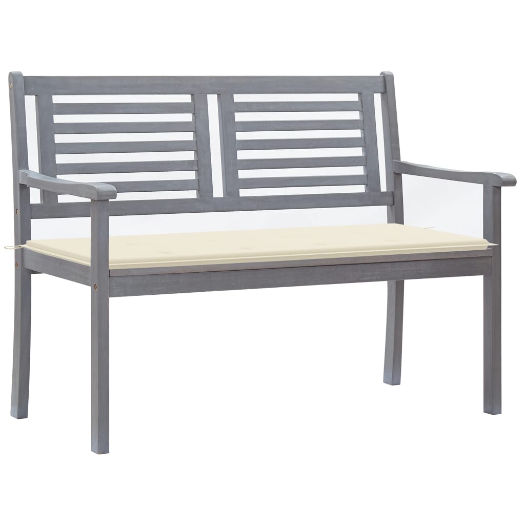 vidaXL 2-Seater Patio Bench with Cushion 47.2" Gray Eucalyptus Wood