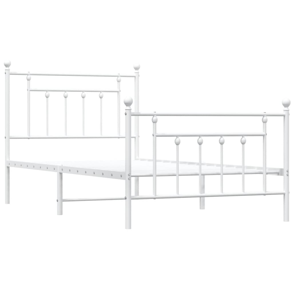 vidaXL Metal Bed Frame without Mattress with Footboard White 39.4"x74.8"