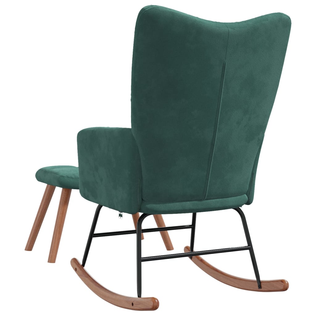 vidaXL Rocking Chair with a Stool Dark Green Velvet