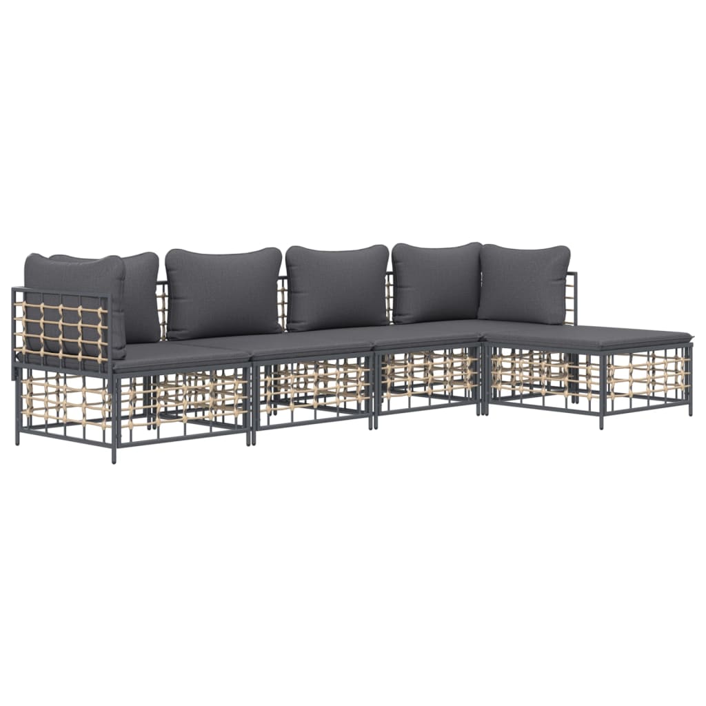 vidaXL 5 Piece Patio Lounge Set with Cushions Anthracite Poly Rattan