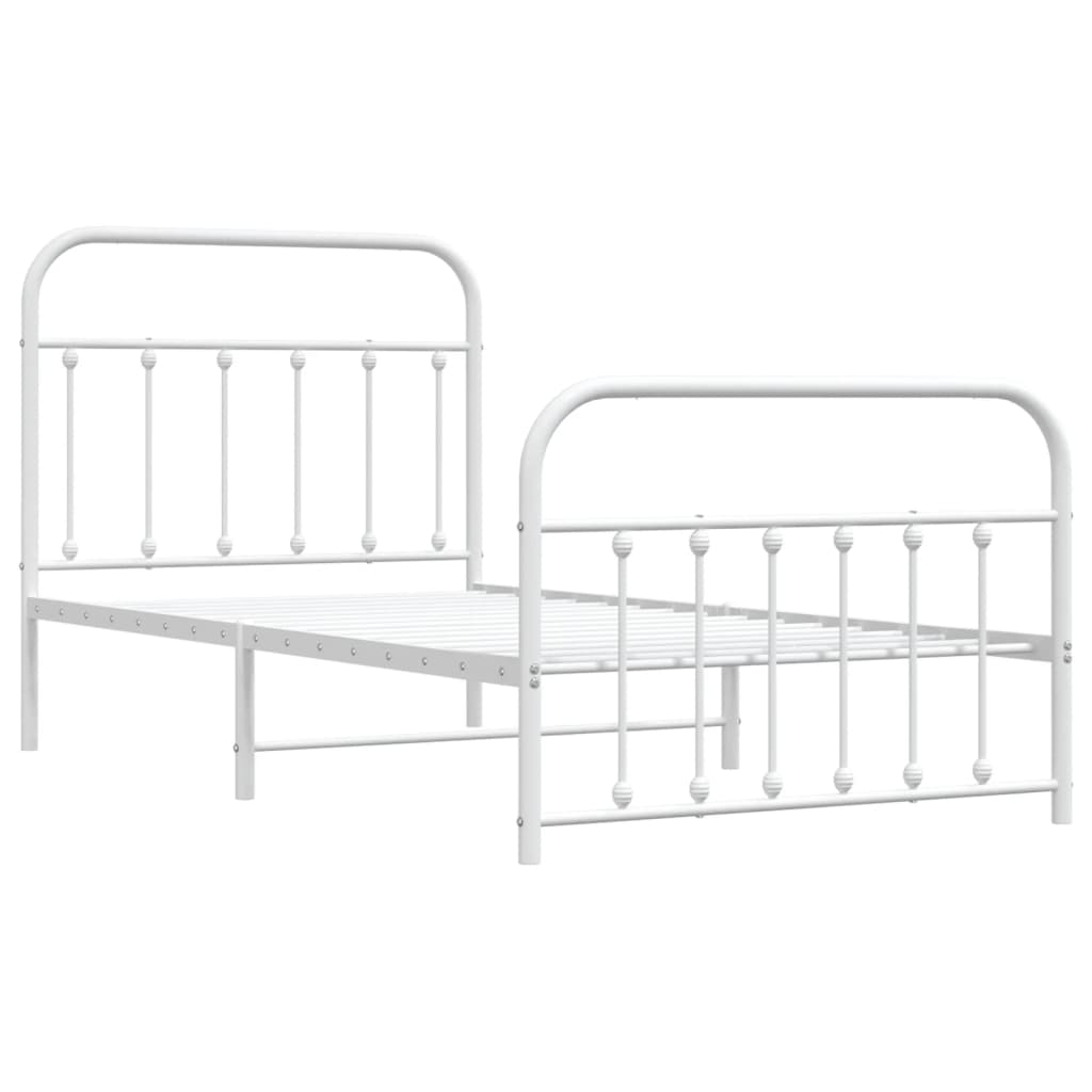 vidaXL Metal Bed Frame without Mattress with Footboard White 39.4"x74.8"