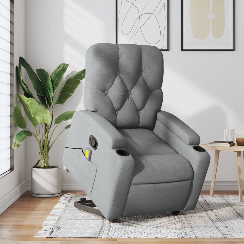 vidaXL Stand up Massage Recliner Chair Light Gray Fabric