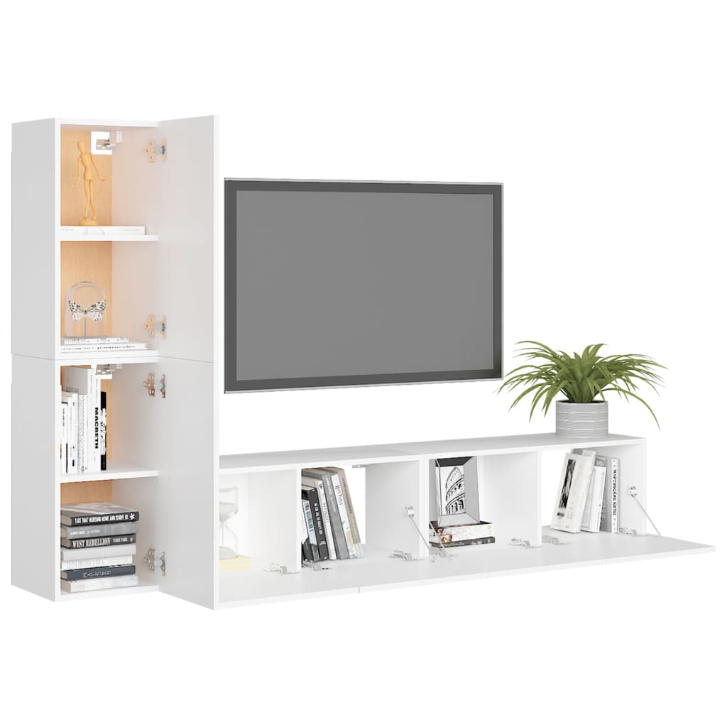 vidaXL 4 Piece TV Stand Set White Engineered Wood