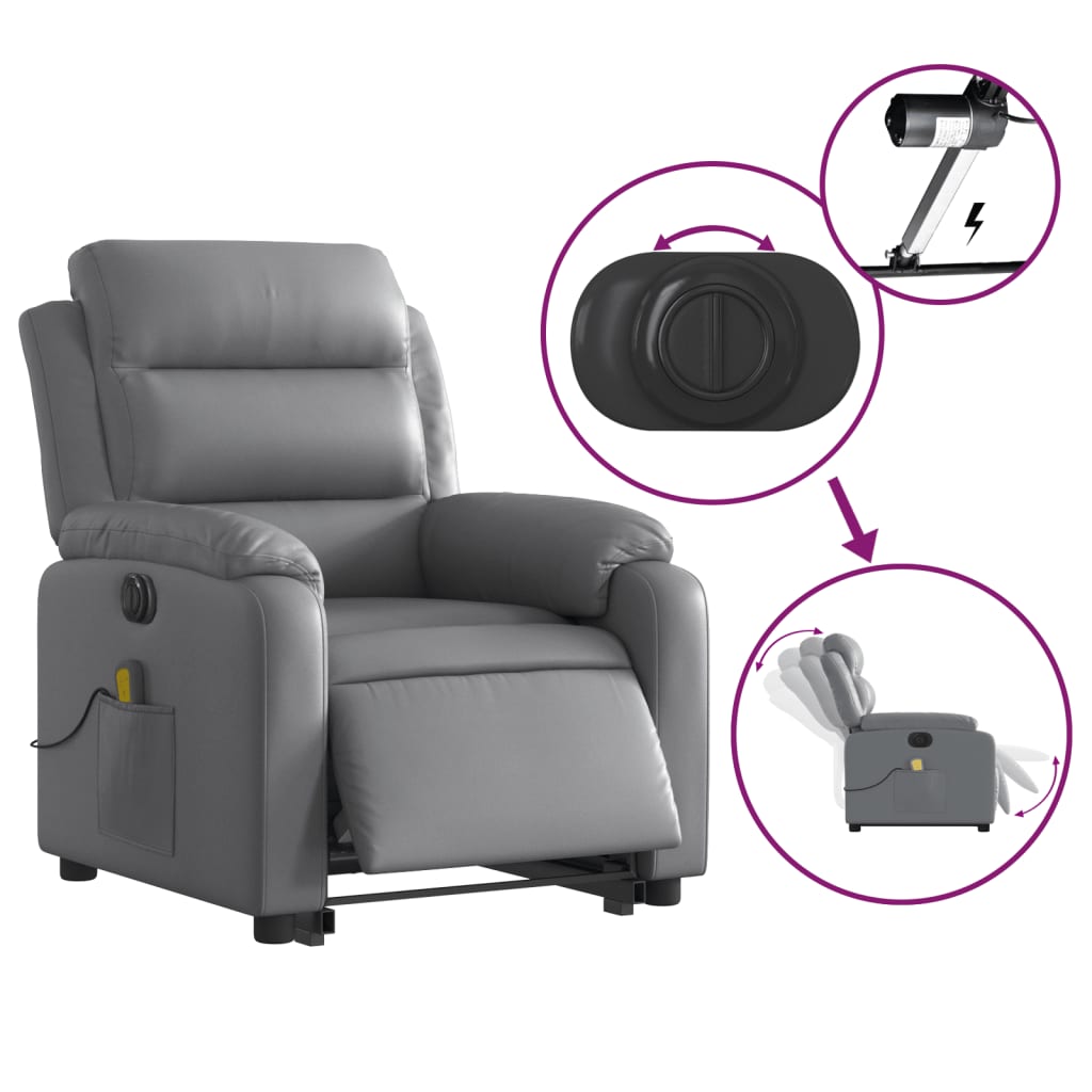 vidaXL Electric Stand up Massage Recliner Chair Gray Faux Leather