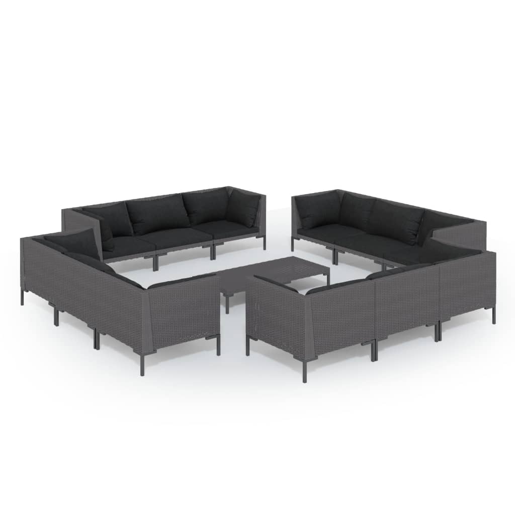 vidaXL 13 Piece Patio Lounge Set with Cushions Poly Rattan Dark Gray