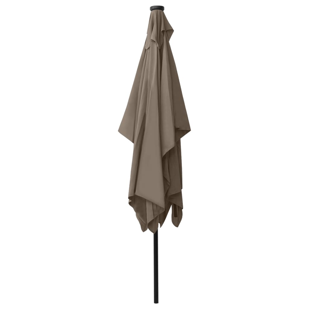 vidaXL Garden Parasol with LEDs and Steel Pole Taupe 6.6'x9.8'