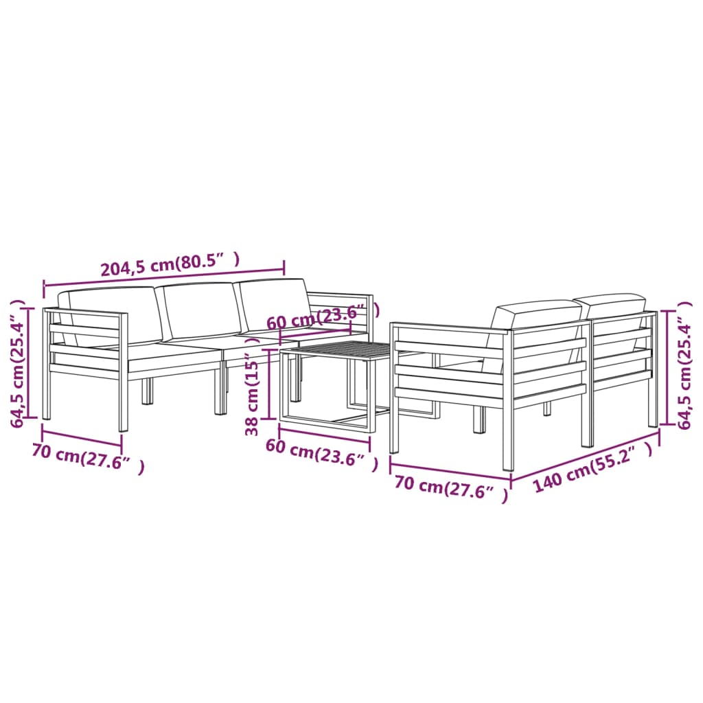 vidaXL 6 Piece Patio Lounge Set with Cushions Aluminum Anthracite