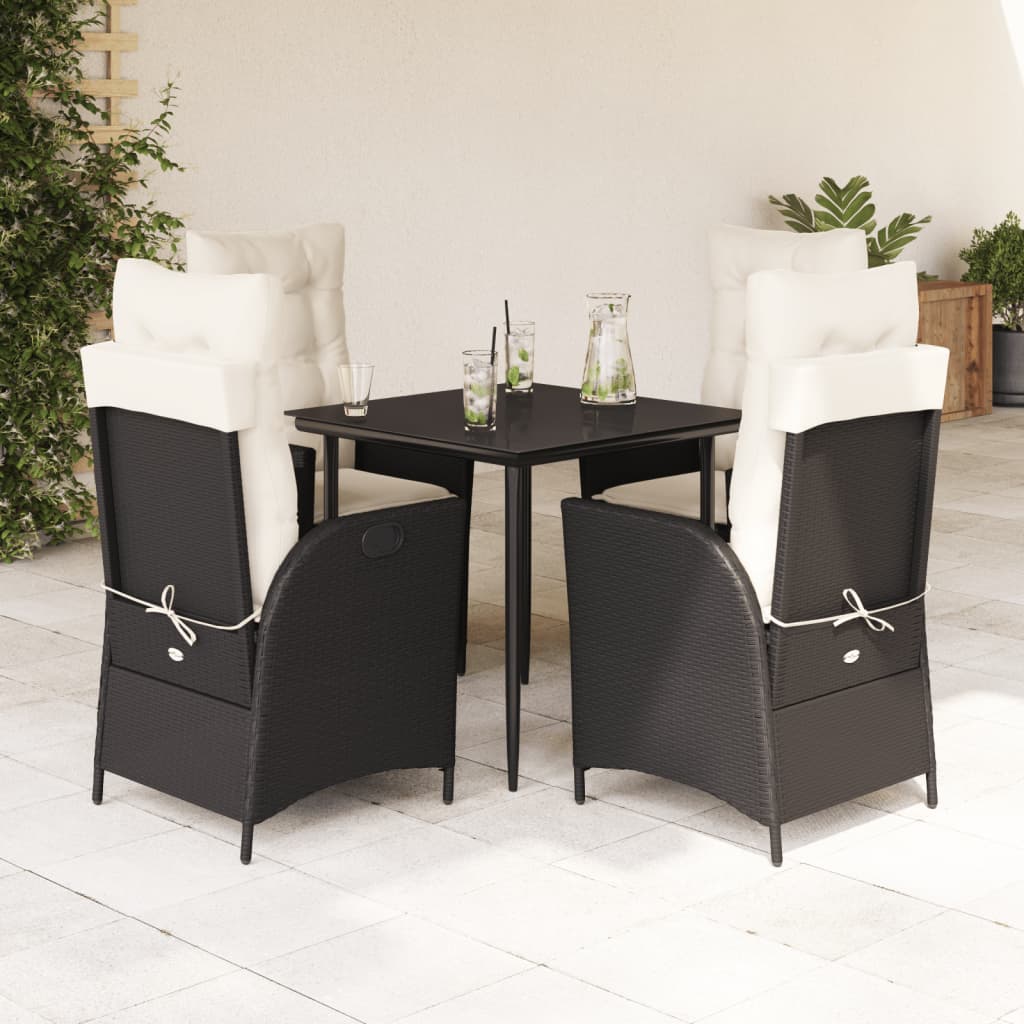 vidaXL 5 Piece Patio Dining Set with Cushions Black Poly Rattan