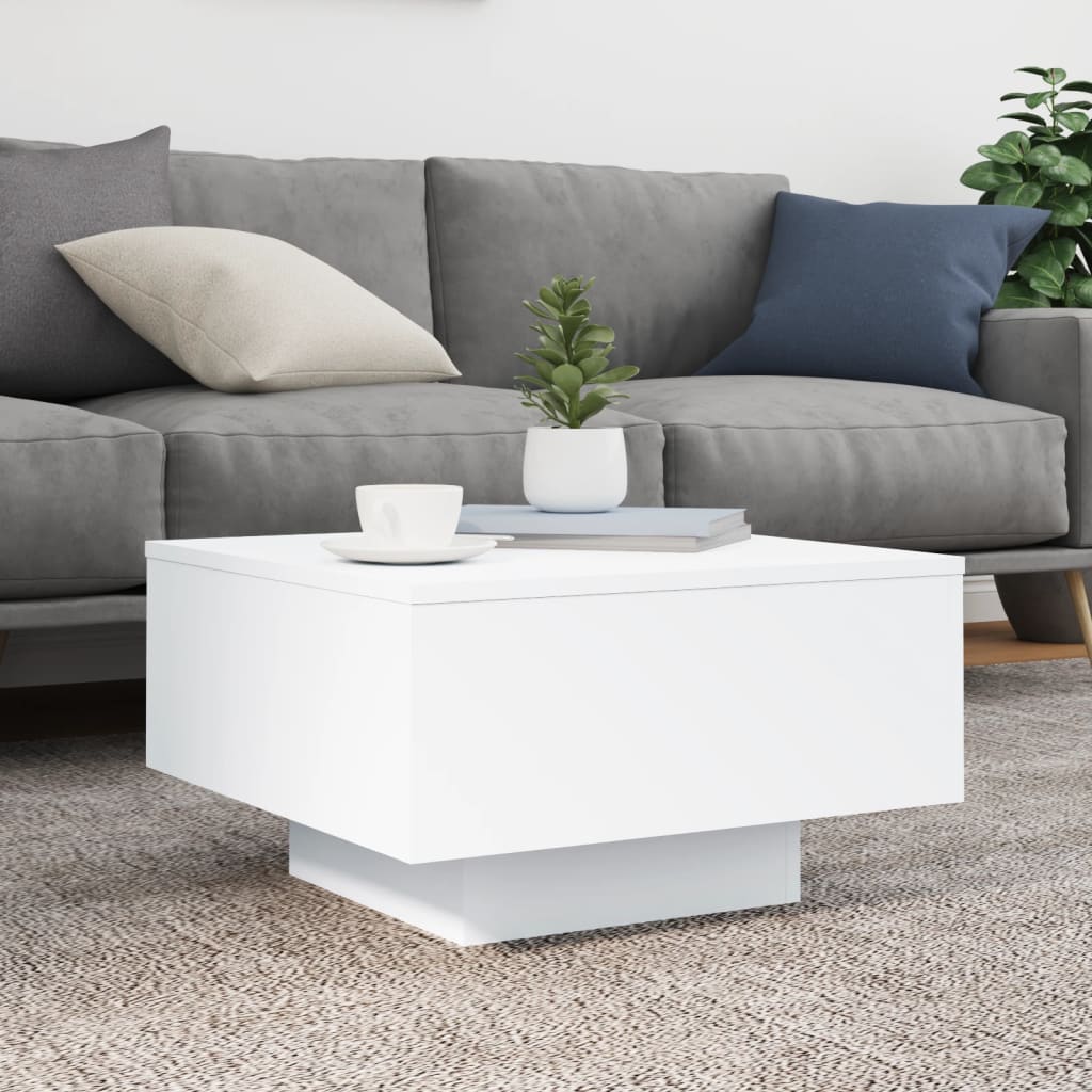 vidaXL Coffee Table with LED Lights White 21.7"x21.7"x12.2"